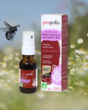 Spray apaisant pour la gorge BIO – Propolis, miel & thym | Spray en verre de 20ml